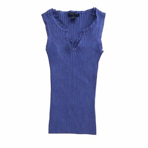 August Silk Blue Ribbed Lace-Trim Sleeveless Tank